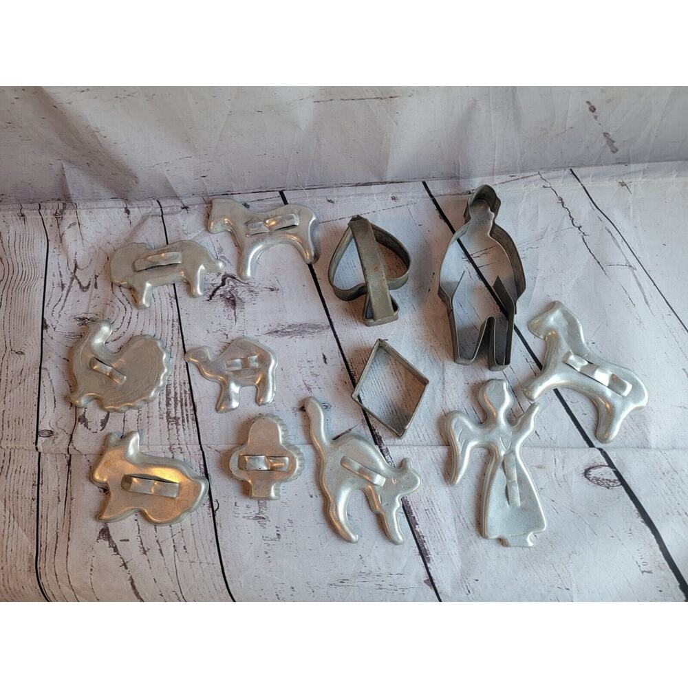 Group Of 12 Vintage Cookie Cutters Aluminum Metal Crafting Cutters